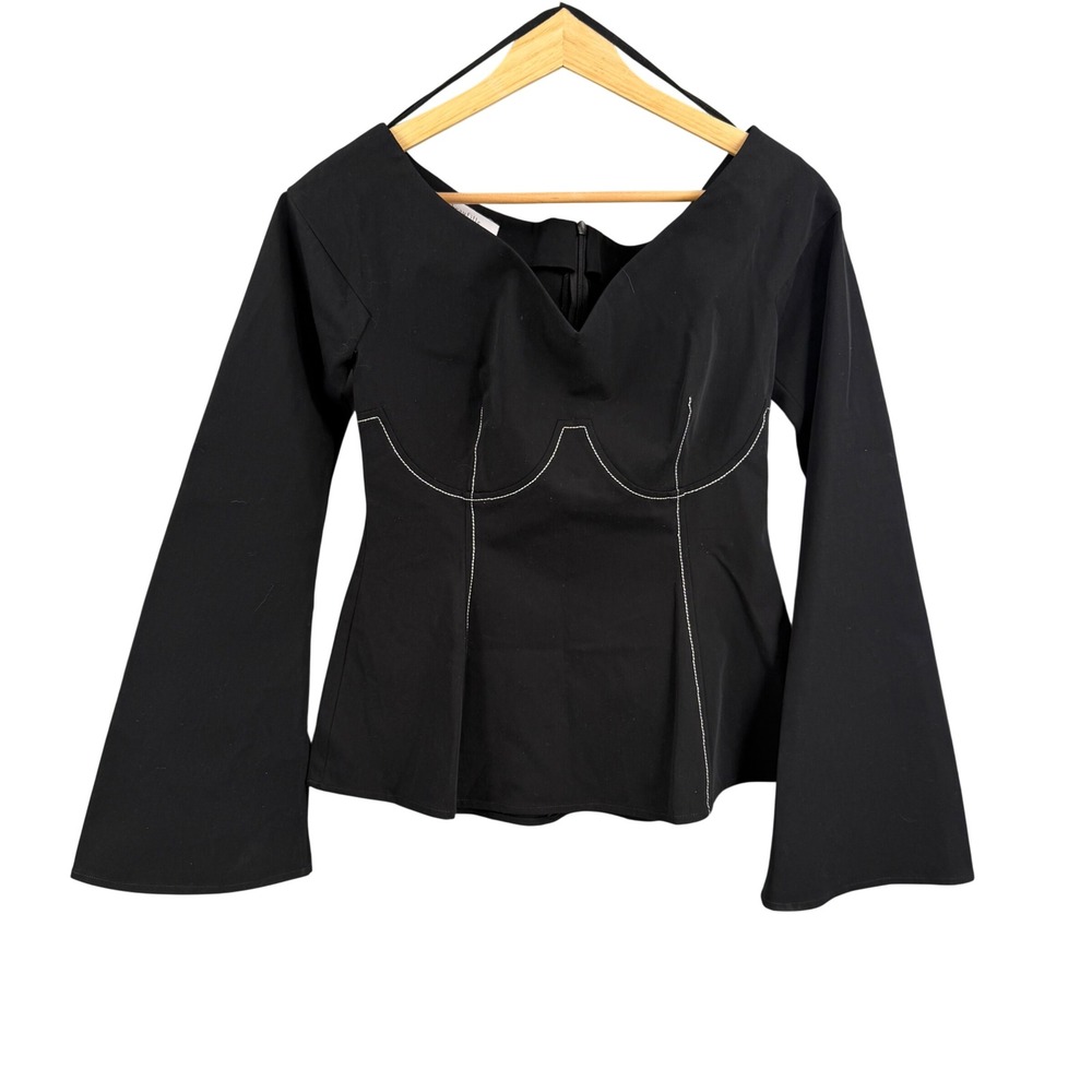 Beaufille Bell Sleeve Top Size 4 Black Contrast Stitch Corset Style Revolve